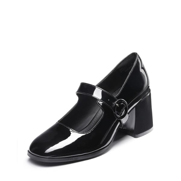 Chunky Mary Jane Pumps - BRIGHT BLACK -  0